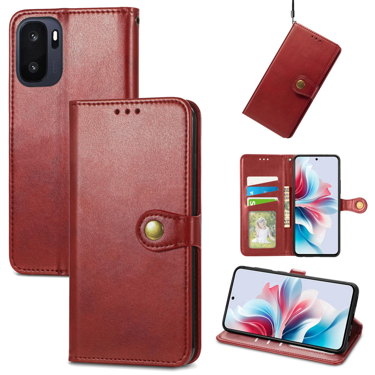 For OnePlus Ace 6 Ultra Retro Solid Color Buckle Leather Phone Case - Red - SYA003473701B
