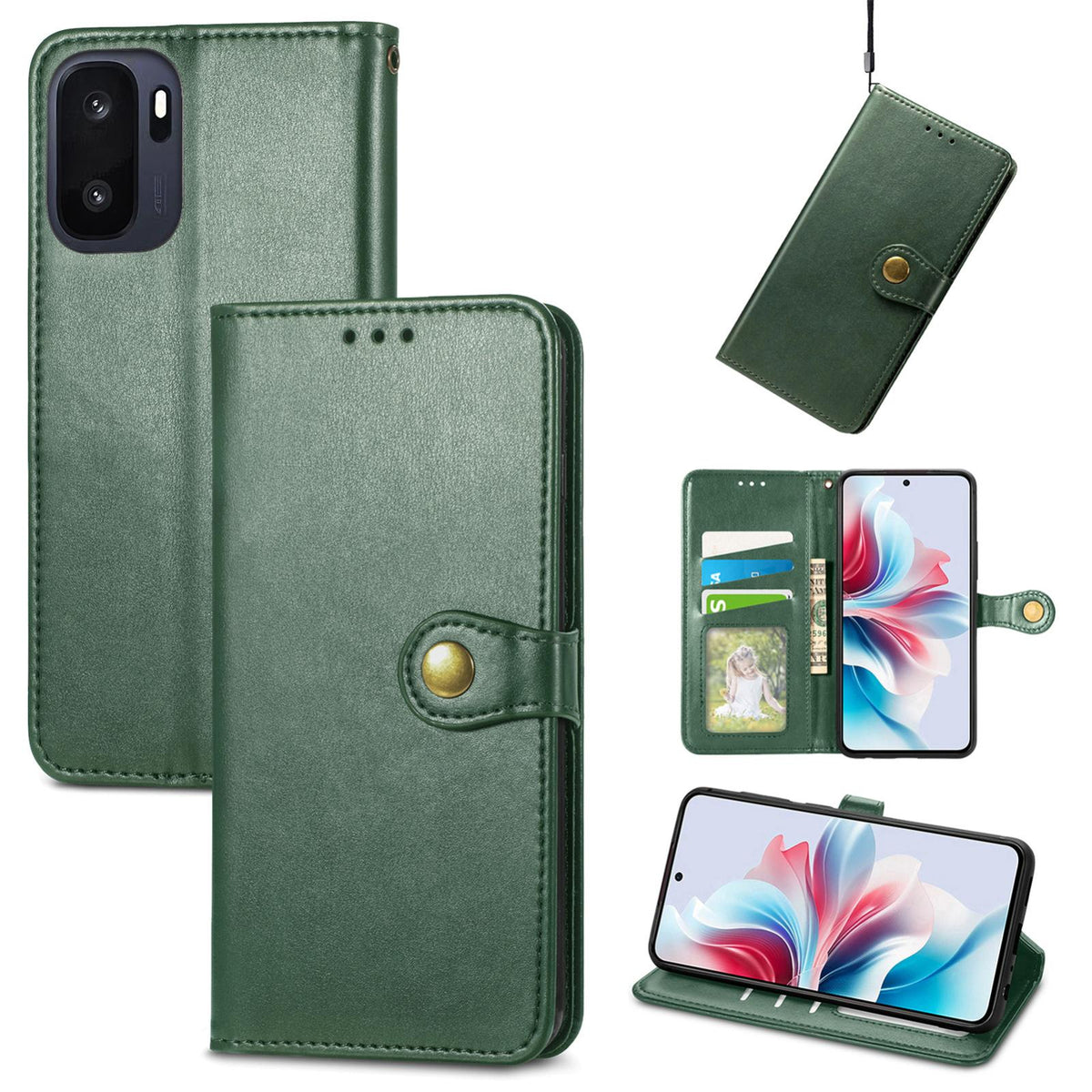For OnePlus Ace 6 Ultra Retro Solid Color Buckle Leather Phone Case - Green - SYA003473701C