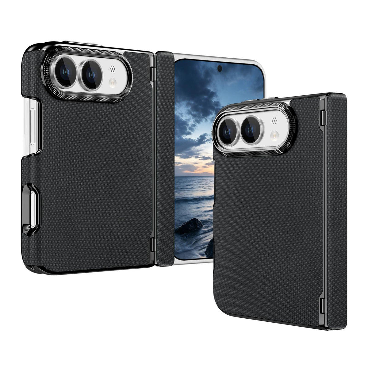 For iPhone Duo Fine-grained Vegan Leather Dual-Hinge Magnetic Phone Case - black - SYA003473901A