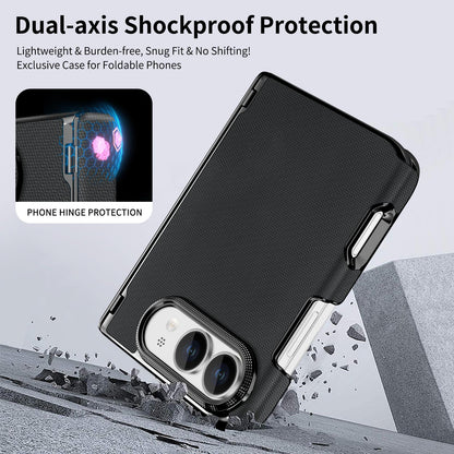 For iPhone Duo Fine-grained Vegan Leather Dual-Hinge Magnetic Phone Case - black - SYA003473901A