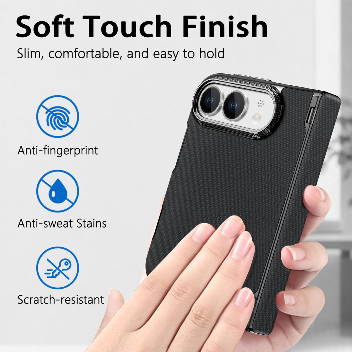 For iPhone Duo Fine-grained Vegan Leather Dual-Hinge Magnetic Phone Case - black - SYA003473901A