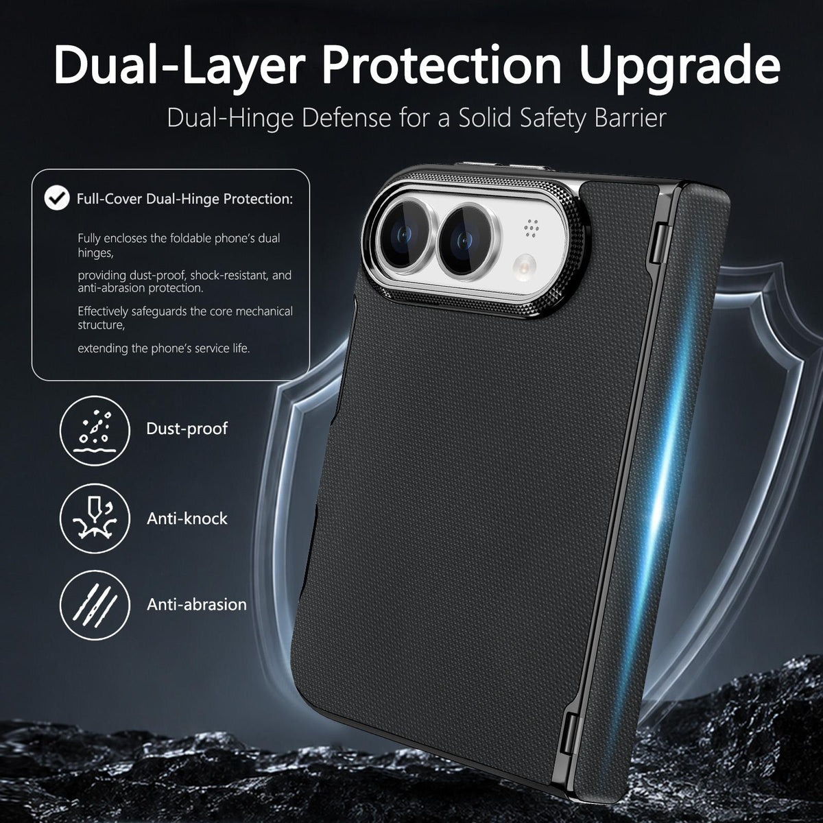 For iPhone Duo Fine-grained Vegan Leather Dual-Hinge Magnetic Phone Case - black - SYA003473901A