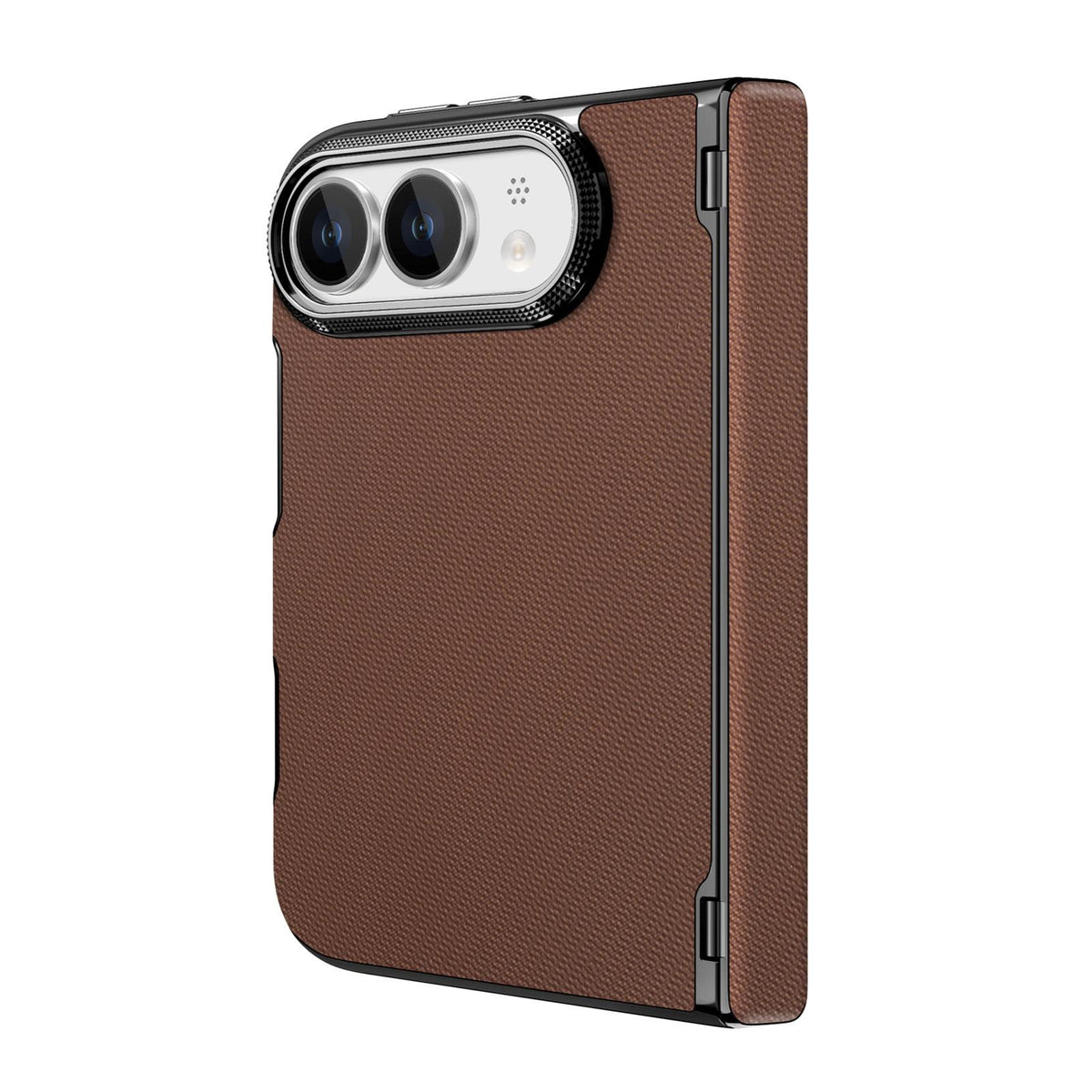 For iPhone Duo Fine-grained Vegan Leather Dual-Hinge Magnetic Phone Case - brown - SYA003473901B