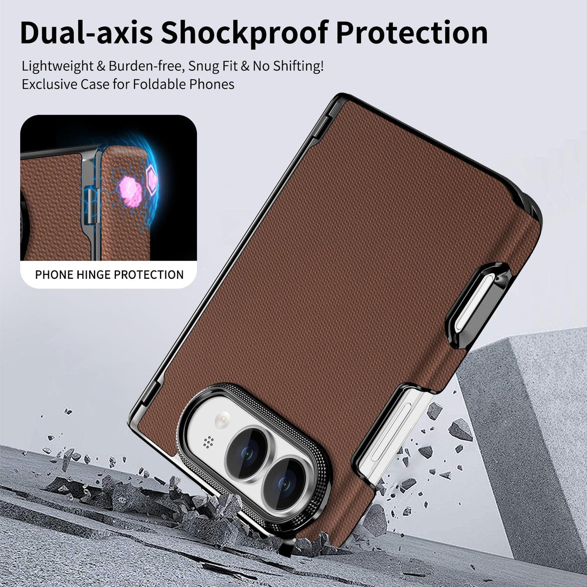 For iPhone Duo Fine-grained Vegan Leather Dual-Hinge Magnetic Phone Case - brown - SYA003473901B