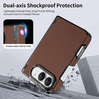 For iPhone Duo Fine-grained Vegan Leather Dual-Hinge Magnetic Phone Case - brown - SYA003473901B