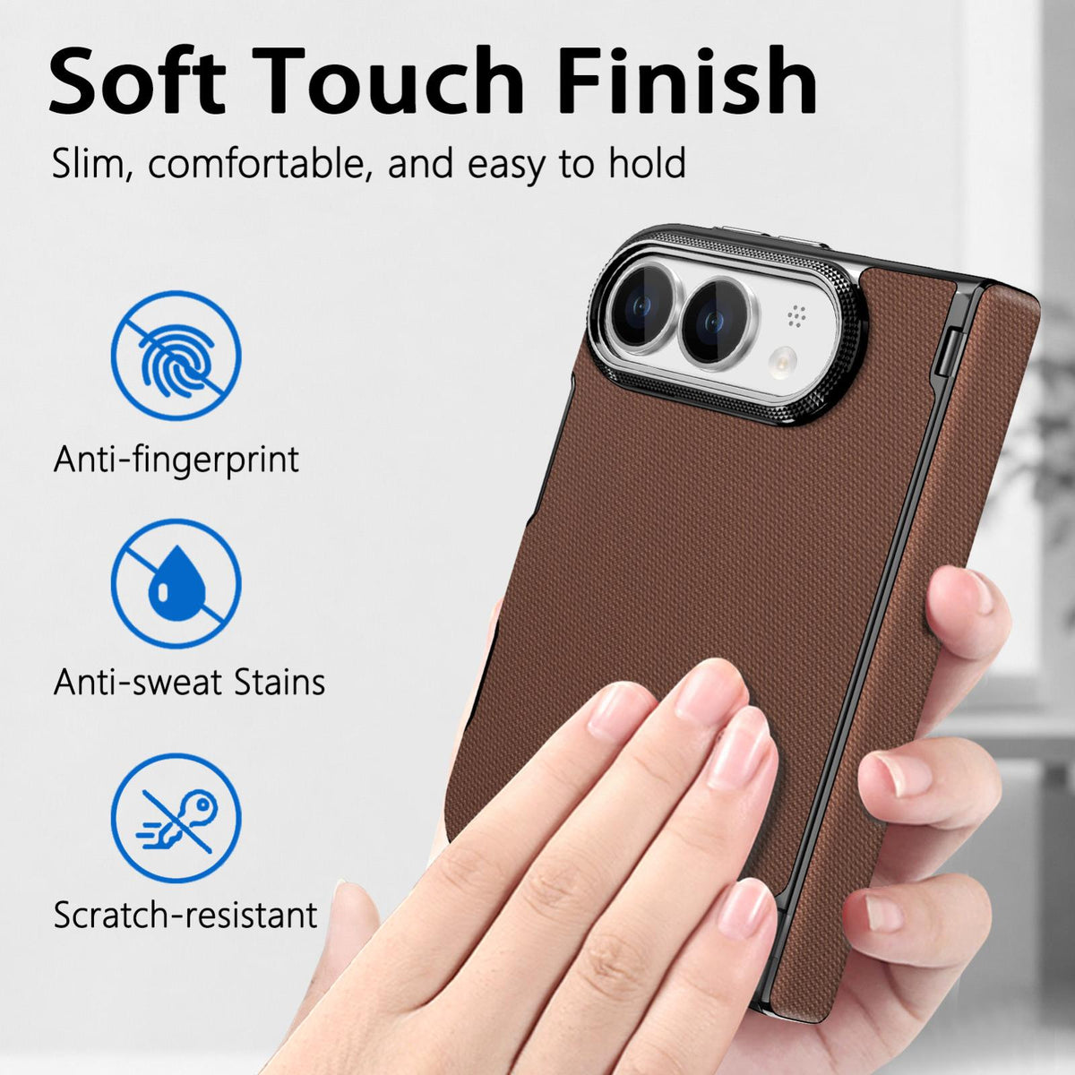 For iPhone Duo Fine-grained Vegan Leather Dual-Hinge Magnetic Phone Case - brown - SYA003473901B