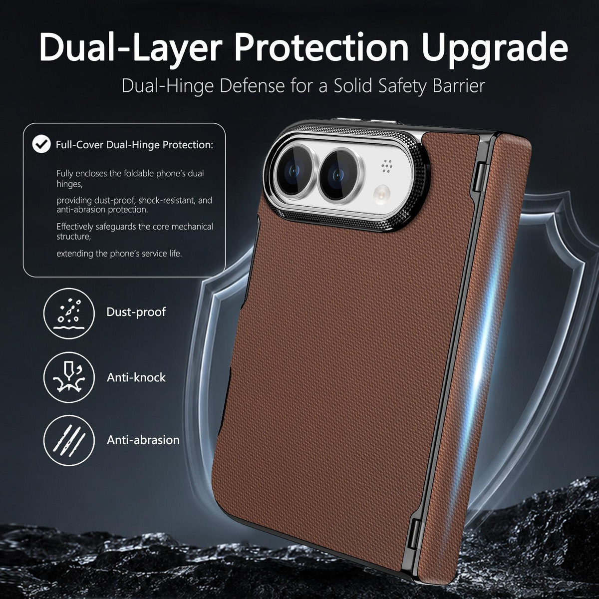 For iPhone Duo Fine-grained Vegan Leather Dual-Hinge Magnetic Phone Case - brown - SYA003473901B