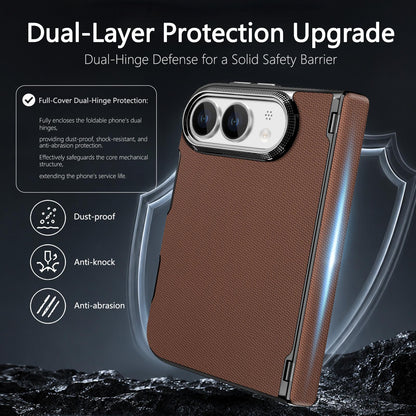 For iPhone Duo Fine-grained Vegan Leather Dual-Hinge Magnetic Phone Case - brown - SYA003473901B