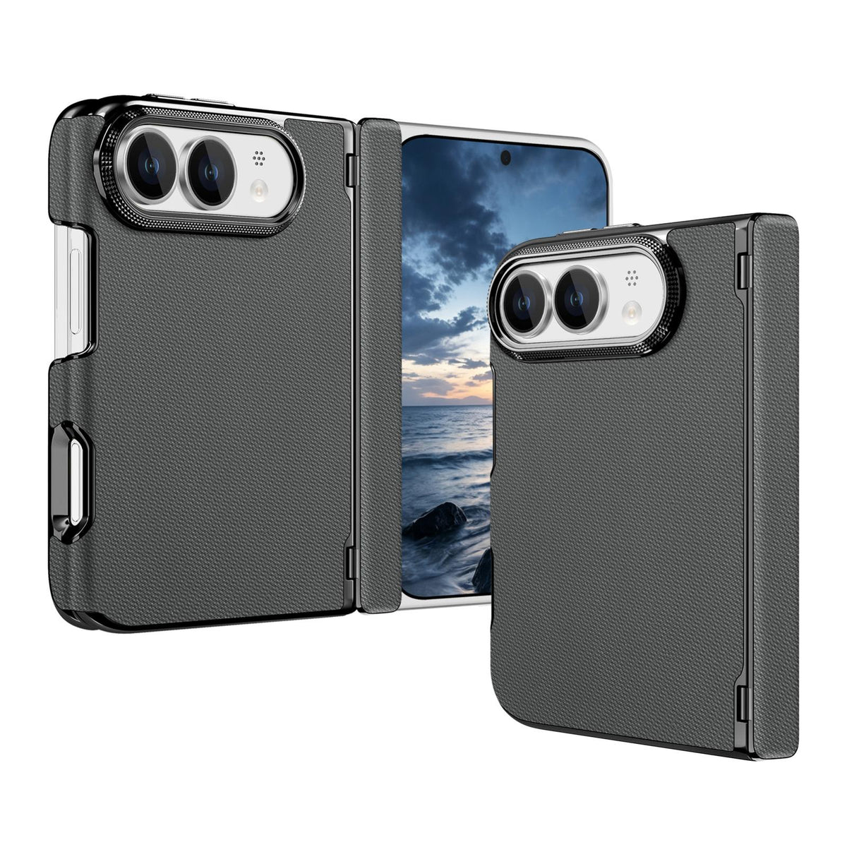 For iPhone Duo Fine-grained Vegan Leather Dual-Hinge Magnetic Phone Case - gray - SYA003473901C