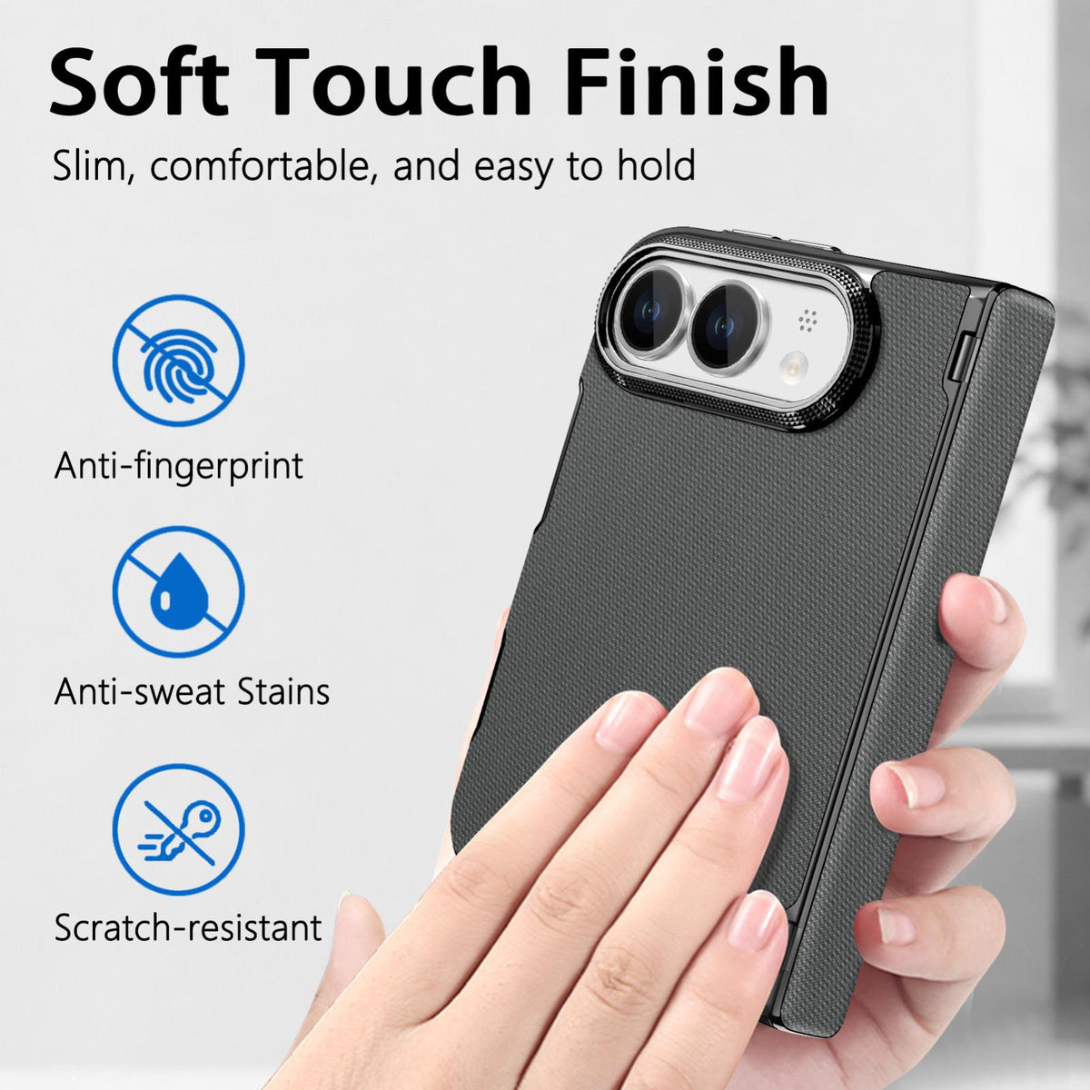 For iPhone Duo Fine-grained Vegan Leather Dual-Hinge Magnetic Phone Case - gray - SYA003473901C