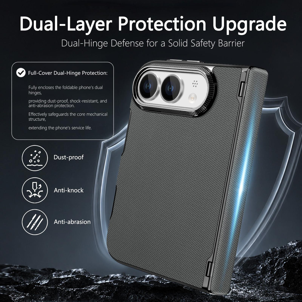 For iPhone Duo Fine-grained Vegan Leather Dual-Hinge Magnetic Phone Case - gray - SYA003473901C