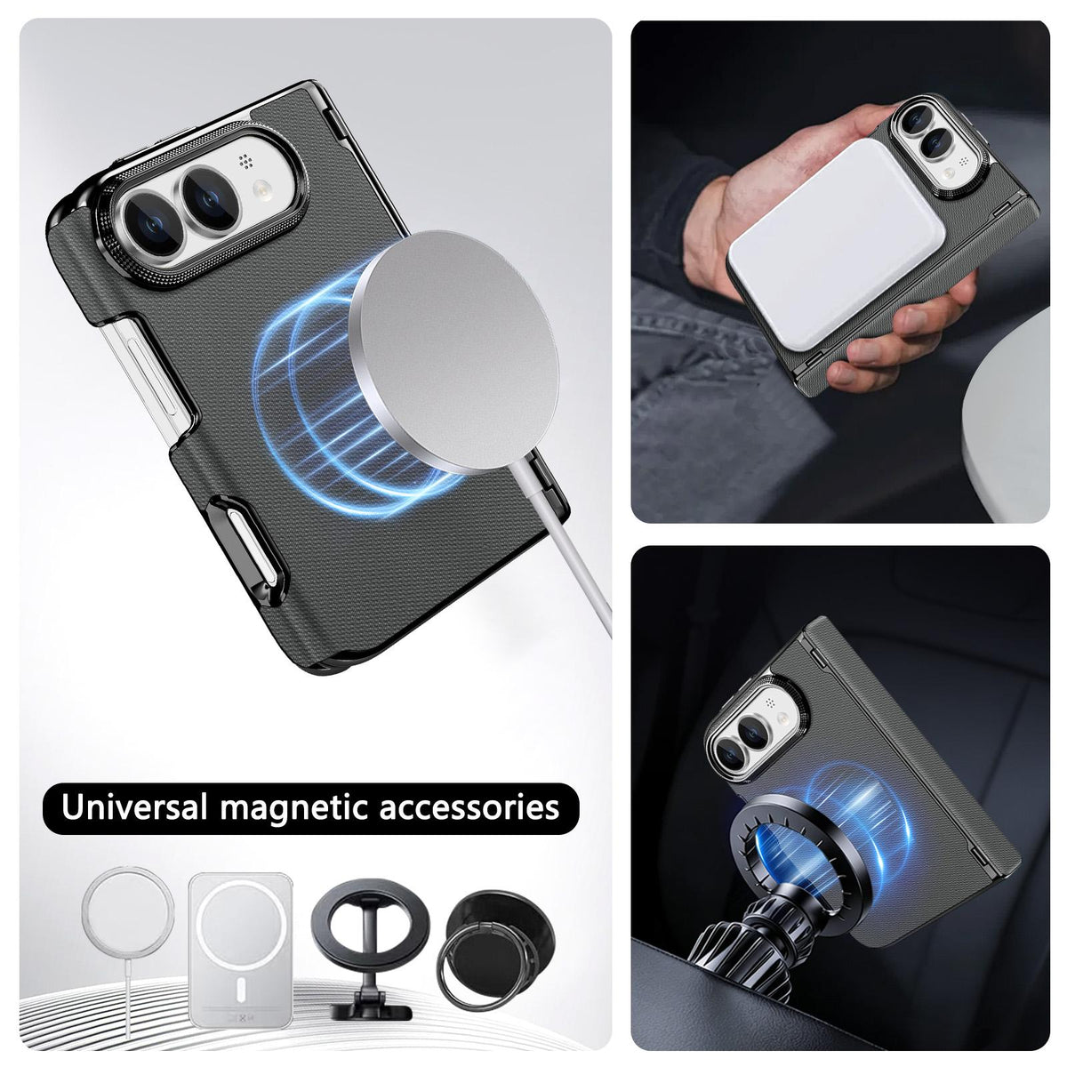For iPhone Duo Fine-grained Vegan Leather Dual-Hinge Magnetic Phone Case - gray - SYA003473901C