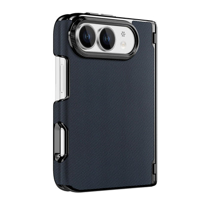 For iPhone Duo Fine-grained Vegan Leather Dual-Hinge Magnetic Phone Case - Bule - SYA003473901D