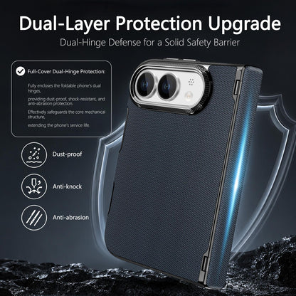 For iPhone Duo Fine-grained Vegan Leather Dual-Hinge Magnetic Phone Case - Bule - SYA003473901D