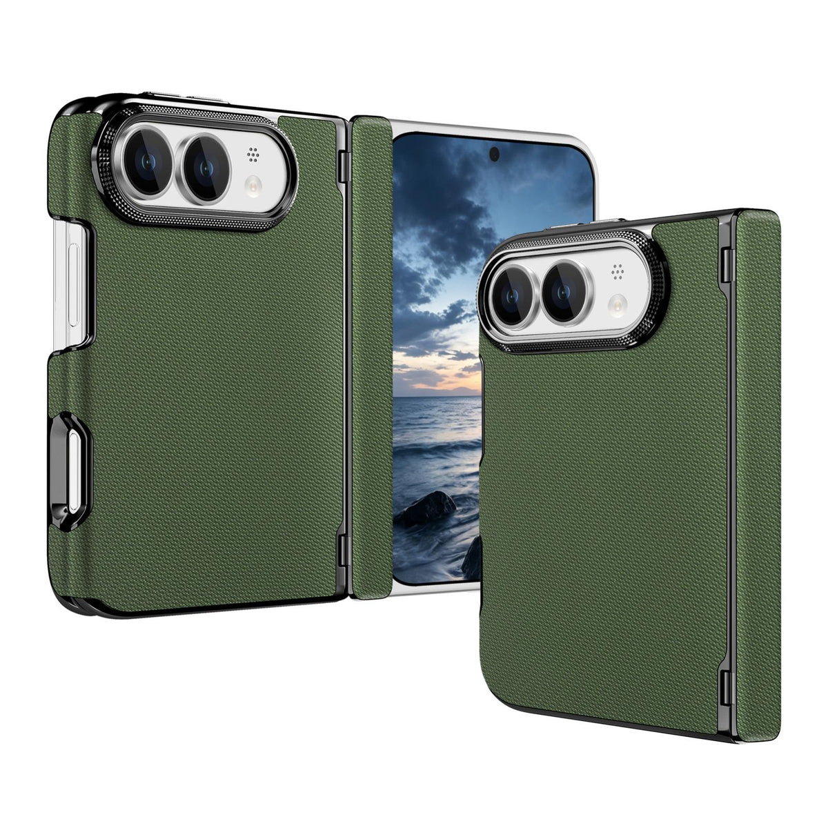 For iPhone Duo Fine-grained Vegan Leather Dual-Hinge Magnetic Phone Case - Green - SYA003473901E