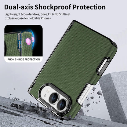 For iPhone Duo Fine-grained Vegan Leather Dual-Hinge Magnetic Phone Case - Green - SYA003473901E