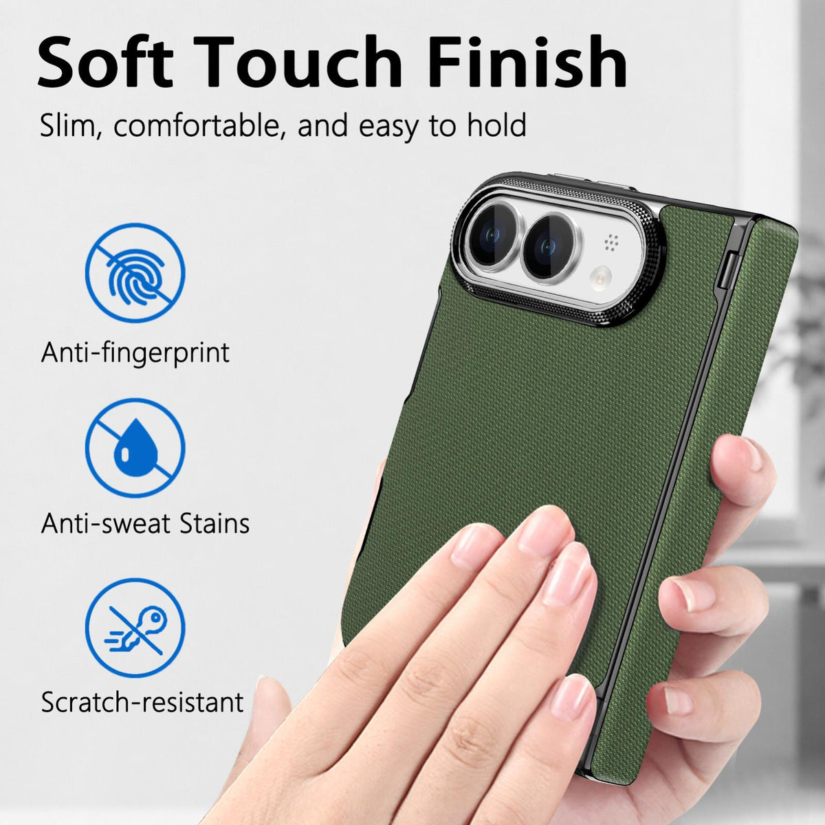For iPhone Duo Fine-grained Vegan Leather Dual-Hinge Magnetic Phone Case - Green - SYA003473901E
