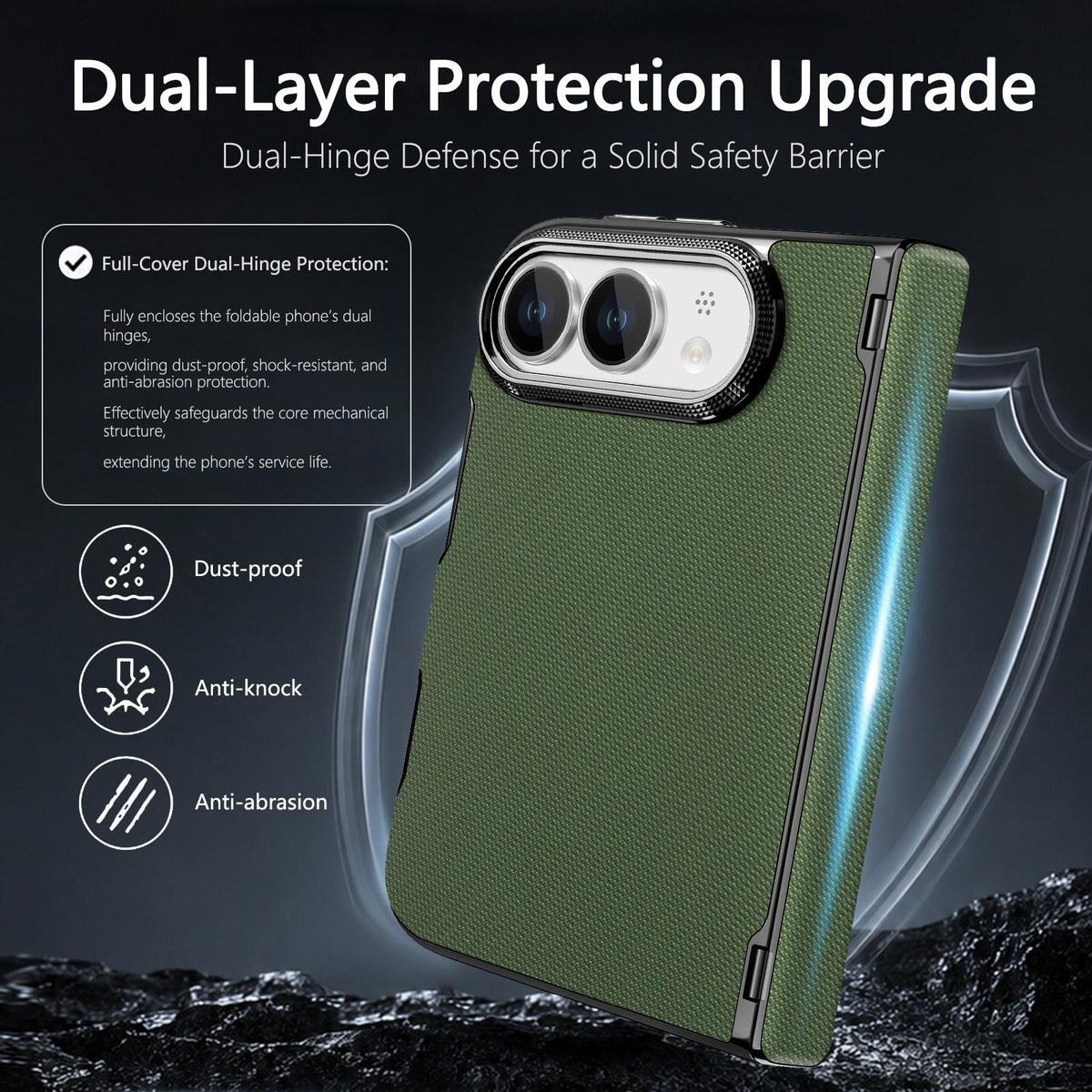 For iPhone Duo Fine-grained Vegan Leather Dual-Hinge Magnetic Phone Case - Green - SYA003473901E