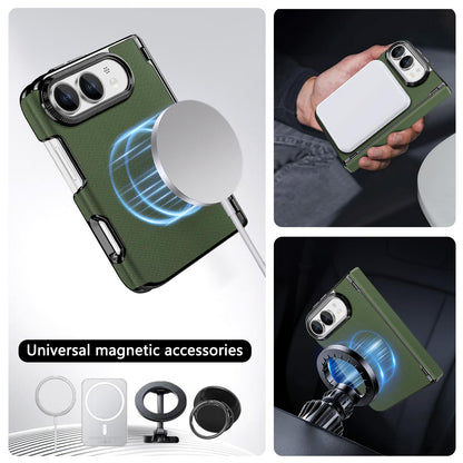 For iPhone Duo Fine-grained Vegan Leather Dual-Hinge Magnetic Phone Case - Green - SYA003473901E