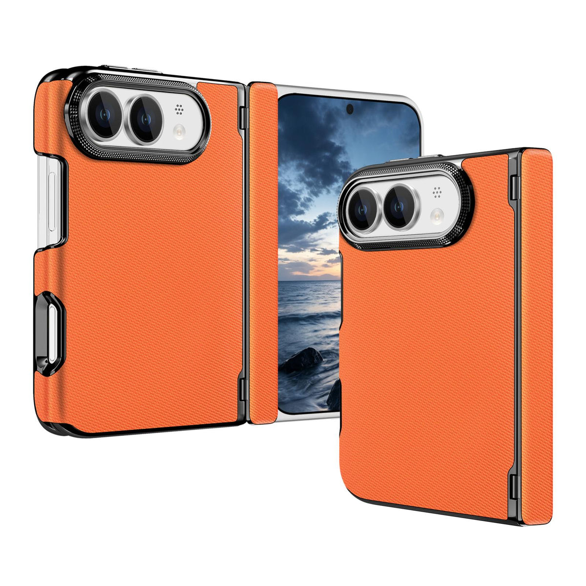 For iPhone Duo Fine-grained Vegan Leather Dual-Hinge Magnetic Phone Case - Orange - SYA003473901F