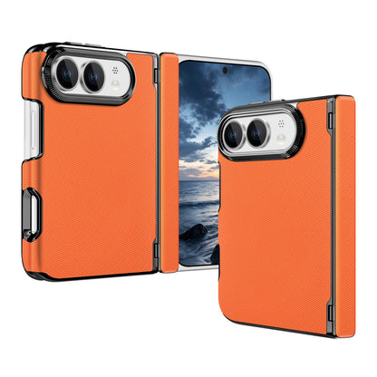 For iPhone Duo Fine-grained Vegan Leather Dual-Hinge Magnetic Phone Case - Orange - SYA003473901F