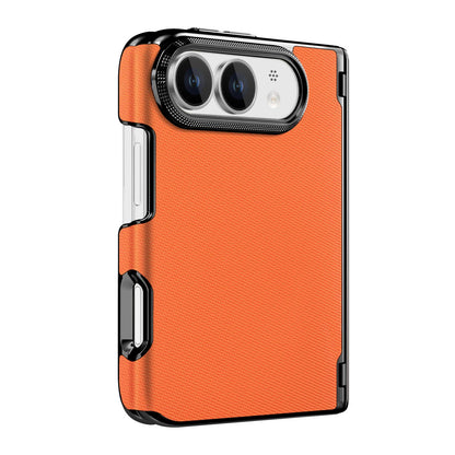 For iPhone Duo Fine-grained Vegan Leather Dual-Hinge Magnetic Phone Case - Orange - SYA003473901F