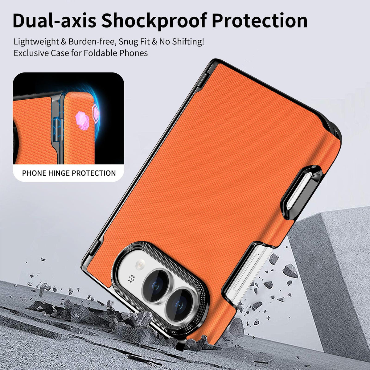 For iPhone Duo Fine-grained Vegan Leather Dual-Hinge Magnetic Phone Case - Orange - SYA003473901F