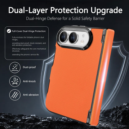 For iPhone Duo Fine-grained Vegan Leather Dual-Hinge Magnetic Phone Case - Orange - SYA003473901F