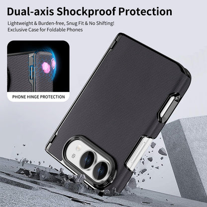 For iPhone Duo Fine-grained Vegan Leather Dual-Hinge Magnetic Phone Case - Space Gray - SYA003473901G