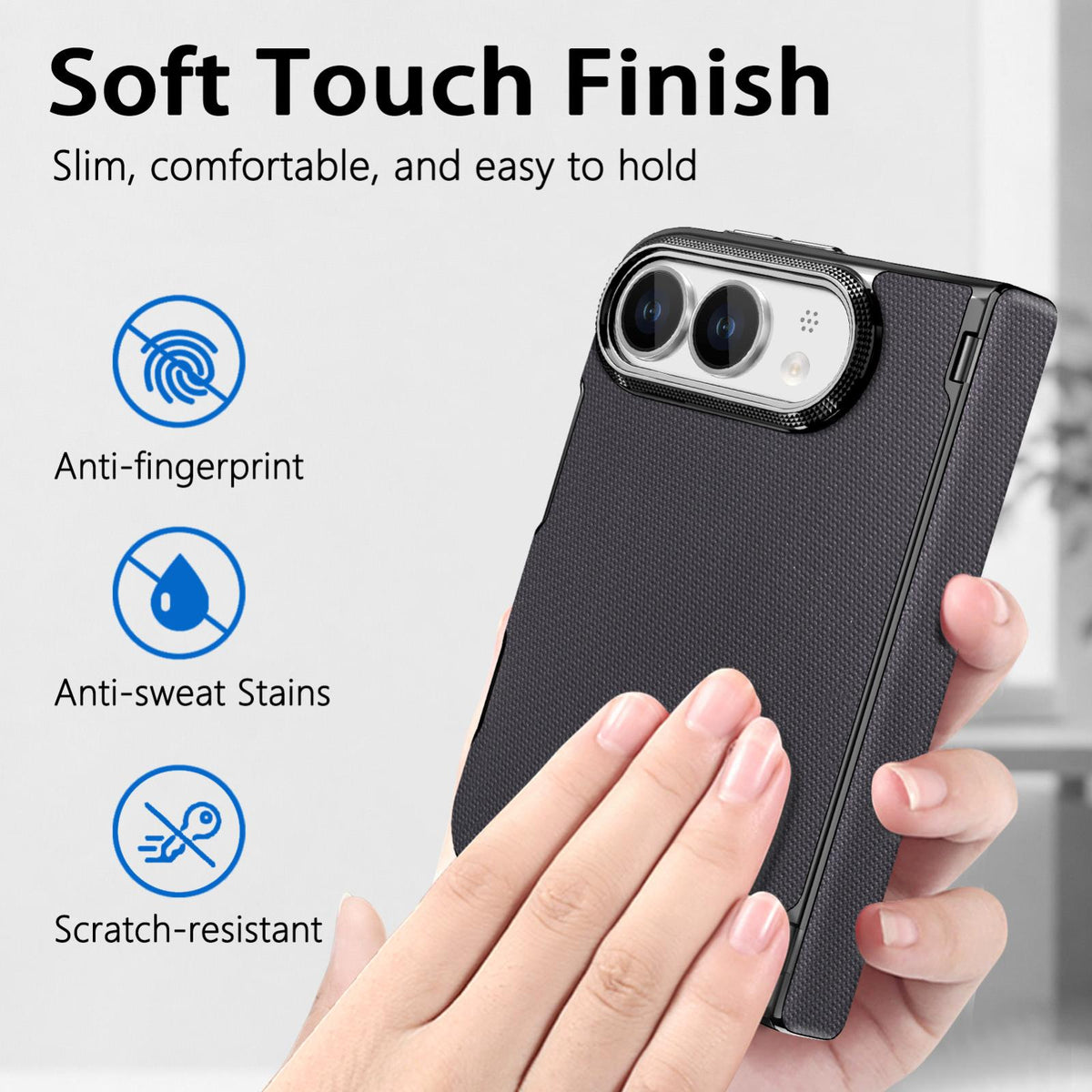 For iPhone Duo Fine-grained Vegan Leather Dual-Hinge Magnetic Phone Case - Space Gray - SYA003473901G