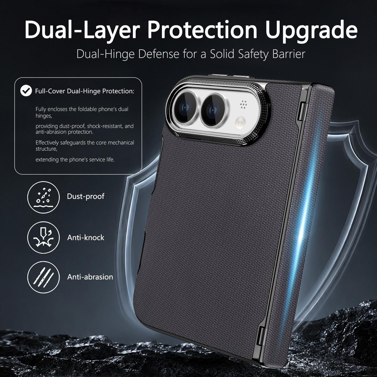 For iPhone Duo Fine-grained Vegan Leather Dual-Hinge Magnetic Phone Case - Space Gray - SYA003473901G