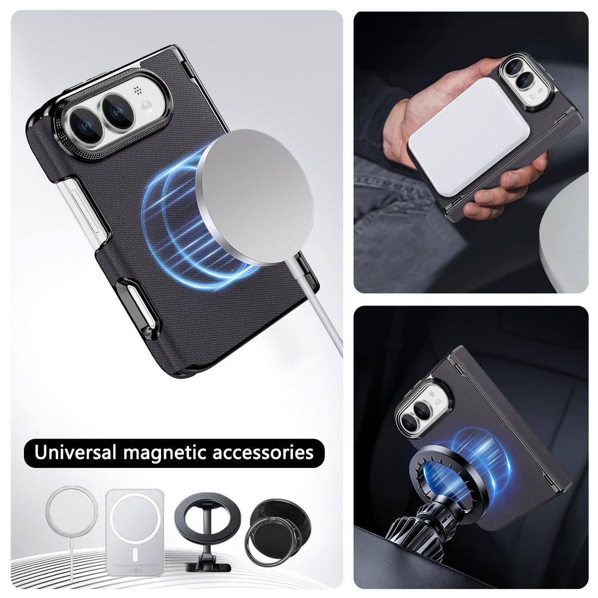 For iPhone Duo Fine-grained Vegan Leather Dual-Hinge Magnetic Phone Case - Space Gray - SYA003473901G