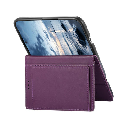 For  iPhone Duo Flowers Leaves Zipper Wallet Leather Phone Case with Strap - Purple - SYA003480301B