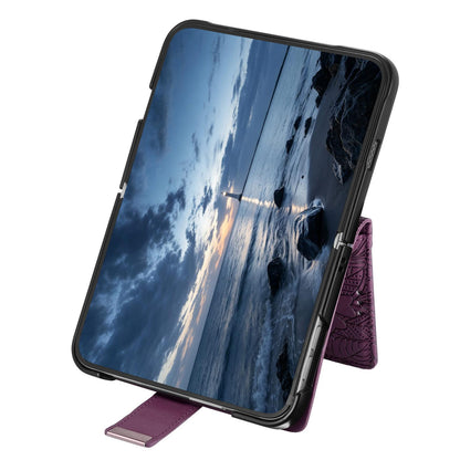 For  iPhone Duo Flowers Leaves Zipper Wallet Leather Phone Case with Strap - Purple - SYA003480301B