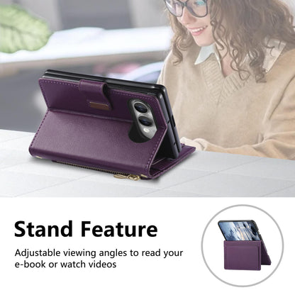 For  iPhone Duo Flowers Leaves Zipper Wallet Leather Phone Case with Strap - Purple - SYA003480301B