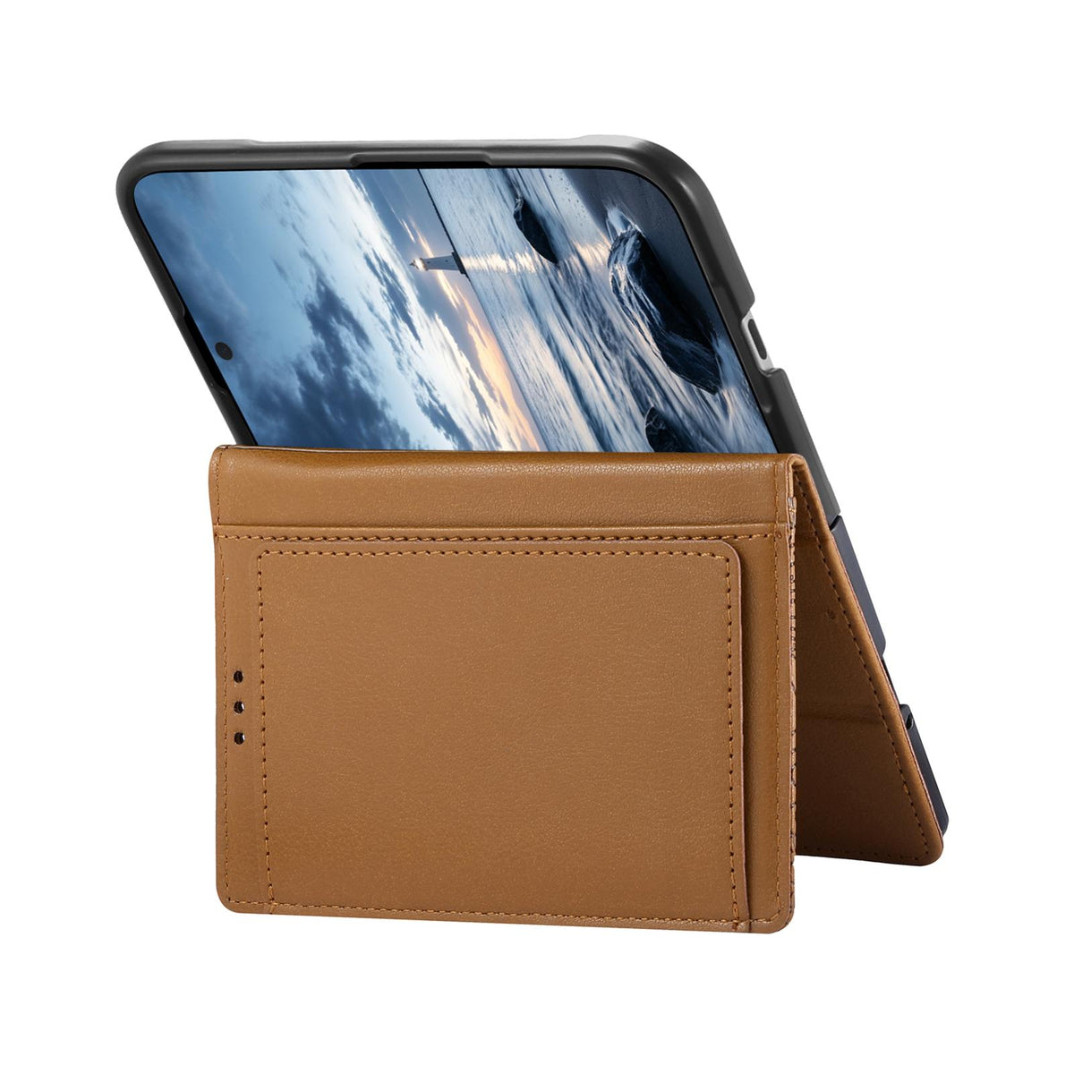 For  iPhone Duo Flowers Leaves Zipper Wallet Leather Phone Case with Strap - Brown - SYA003480301C