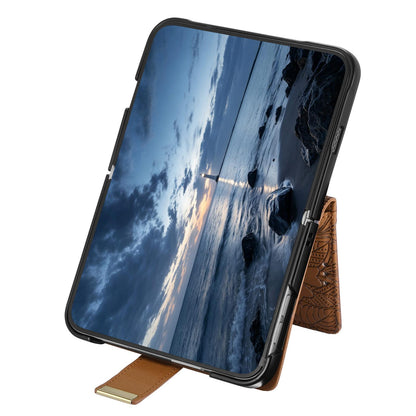 For  iPhone Duo Flowers Leaves Zipper Wallet Leather Phone Case with Strap - Brown - SYA003480301C