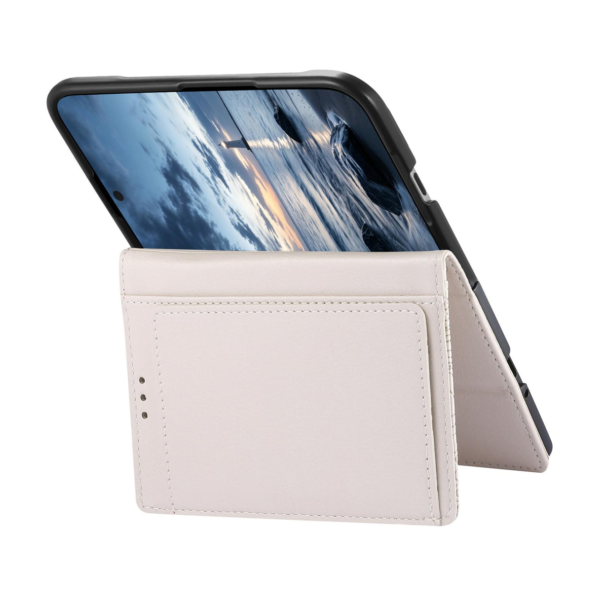 For  iPhone Duo Flowers Leaves Zipper Wallet Leather Phone Case with Strap - Khaki - SYA003480301D