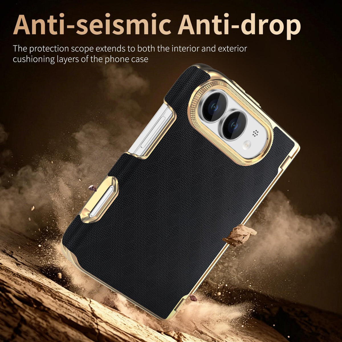 For  iPhone Duo Geometric Mesh Texture Vegan Leather Dual-Hinge Phone Case - black - SYA003480401A
