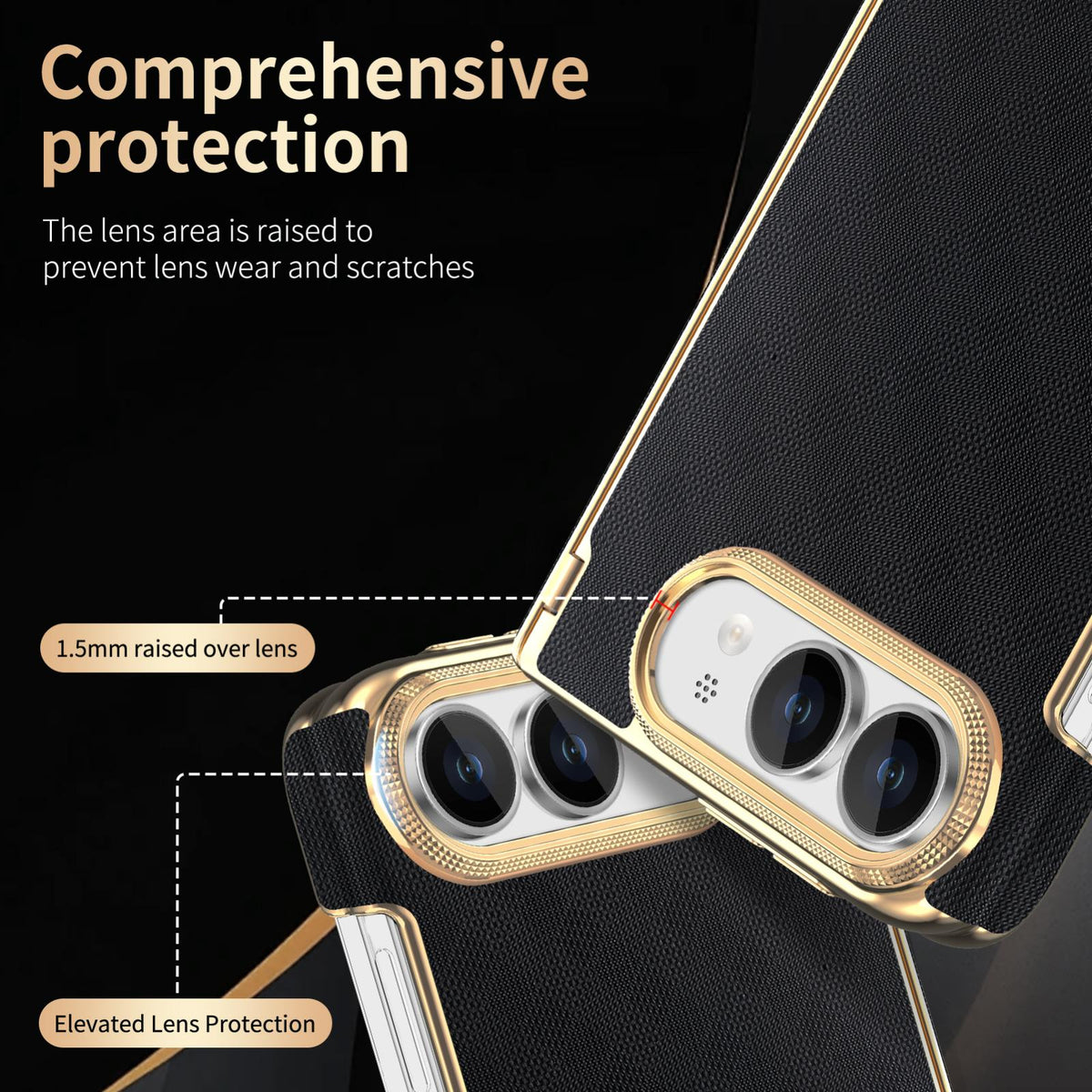 For  iPhone Duo Geometric Mesh Texture Vegan Leather Dual-Hinge Phone Case - black - SYA003480401A