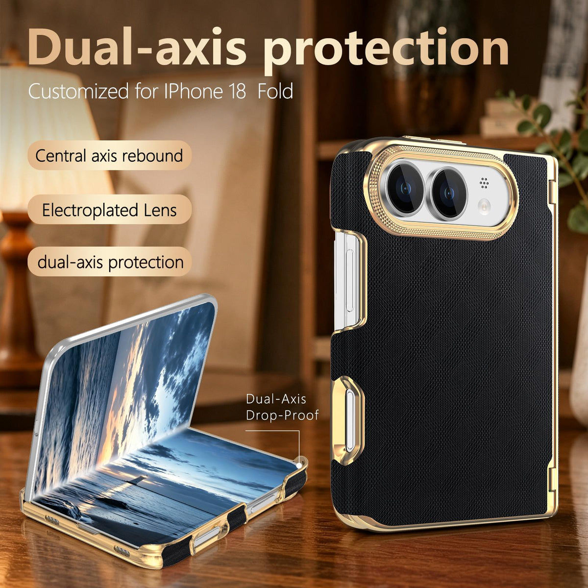 For  iPhone Duo Geometric Mesh Texture Vegan Leather Dual-Hinge Phone Case - black - SYA003480401A