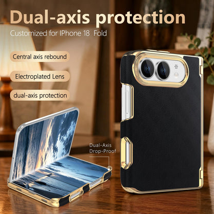 For  iPhone Duo Geometric Mesh Texture Vegan Leather Dual-Hinge Phone Case - black - SYA003480401A