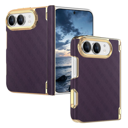 For  iPhone Duo Geometric Mesh Texture Vegan Leather Dual-Hinge Phone Case - Purple - SYA003480401B