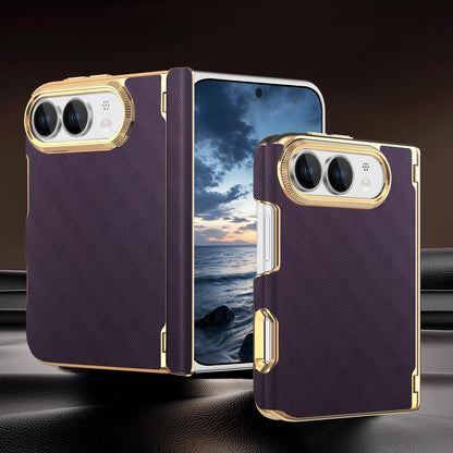 For  iPhone Duo Geometric Mesh Texture Vegan Leather Dual-Hinge Phone Case - Purple - SYA003480401B