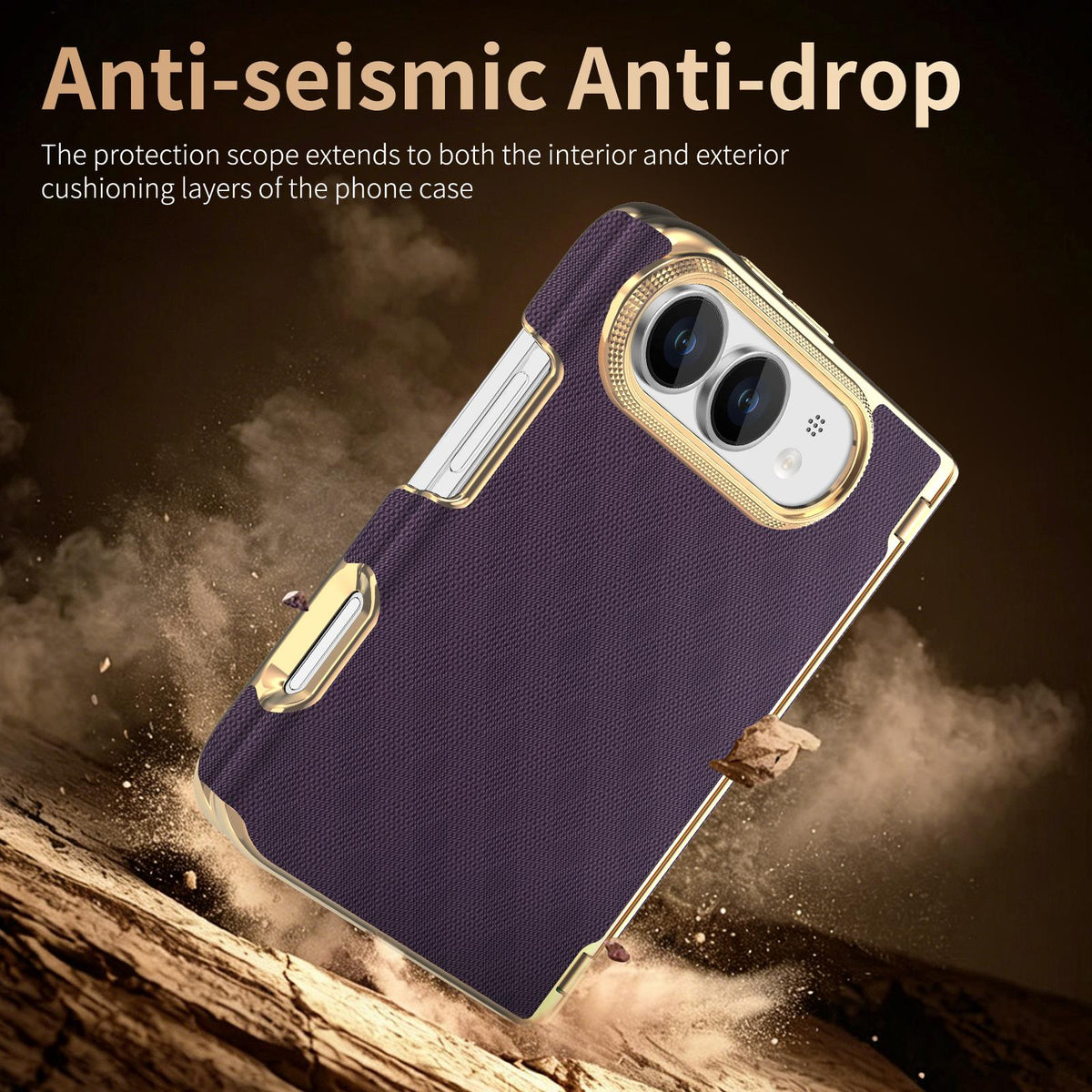 For  iPhone Duo Geometric Mesh Texture Vegan Leather Dual-Hinge Phone Case - Purple - SYA003480401B