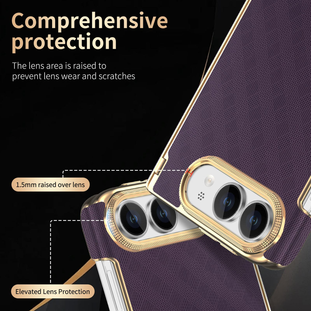 For  iPhone Duo Geometric Mesh Texture Vegan Leather Dual-Hinge Phone Case - Purple - SYA003480401B
