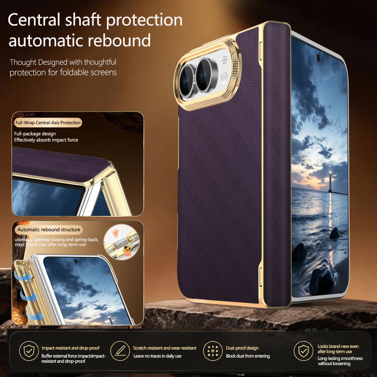 For  iPhone Duo Geometric Mesh Texture Vegan Leather Dual-Hinge Phone Case - Purple - SYA003480401B
