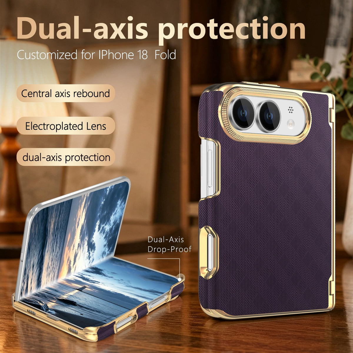 For  iPhone Duo Geometric Mesh Texture Vegan Leather Dual-Hinge Phone Case - Purple - SYA003480401B