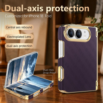 For  iPhone Duo Geometric Mesh Texture Vegan Leather Dual-Hinge Phone Case - Purple - SYA003480401B