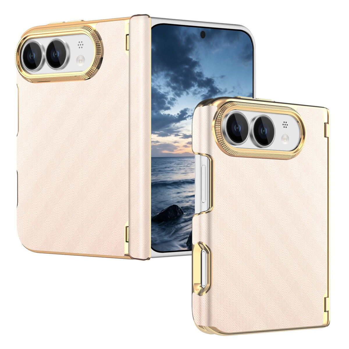 For  iPhone Duo Geometric Mesh Texture Vegan Leather Dual-Hinge Phone Case - Pink - SYA003480401C